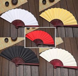 Large 33cm Folding Fan Black White Cloth Wooden Hand Fans DIY Craft Art Planting Ornaments Men's Outdoor Handfan SN1074