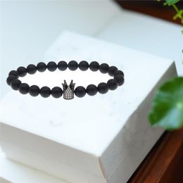 Men's and Women's Matte Black Agate Beads Gemstone Bracelet Wrist Crown Gift Bracelet