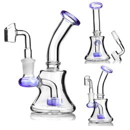 Purple Bent Neck Bong Glass Water Bongs with Matrix Dab Rig Hookahs Small Beaker Water Pipe with 14mm joint