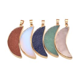 Crescent Moon Necklace Gold Plated Natural Gemstones Pendant Crystals and Healing Stones Necklaces hand DIY Jewellery accessories