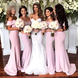 Blush Pink Mermaid Cheap Bridesmaid Dresses For Wedding 2019 Satin Pleated Boat Neck Country Wedding Guest Dress Maid Of Honour Gowns