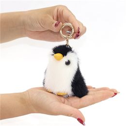 Real Genuine Fur PenguinToy Doll Pompom Ball Bag Charm Keychain Pendant Keyring