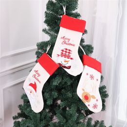 Christmas Santa Claus Socks Snowman Gift Bag Embroidery Xmas Stocking Tree Hanging Decoration Party Decor Ornaments