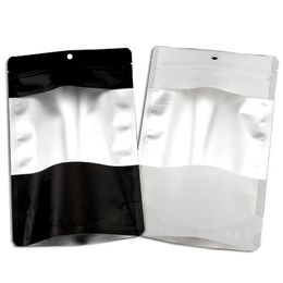 2000pcs14*21cm(5.5*8.25in) Hang Hole Reclosable Matte Black Stand Up Pouches Metallic Mylar Zipper Package Bags Clear Window Free DHL