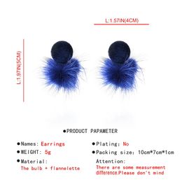 Wholesale-hair ball ear stud women Korean style lovely earrings Autumn and winter three colors red blue black free shipping