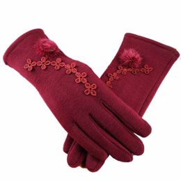 Fashion-Gloves For Women Female Winter Warm Driving Full Finger Mittens Lace Mane Full Finger Warm Gloves