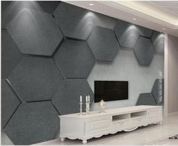 modern wallpaper for living room 3D three-dimensional geometric figure abstract Grey black white background wall