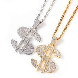 Men Hot Hip Hop Street Rapper Jewellery Gold Silver Colours CZ Dollor Note Pendant Necklace with Cuban Chain Nice Gift