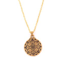 Gold Plated Mandala Chakra 3rd Eye Charm Pendent Hindu Goddess Yoga Religion Amulet Necklace