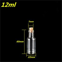 Wholesale 12ml Mini Transparent Glass Bottles with Cork Clear Wishing Gift Bottles Jars 50pcs/lot