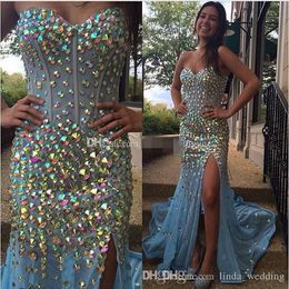 2019 Cheap High Split Major Beading Mermaid Prom Dress Backless Sleeveless Long Formal Holidays Evening Party Gown Custom Made Plus Size