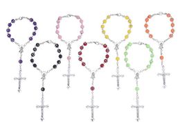 100pcs Strands Prayer Beads Bracelet Cross imitation Pearl Acrylic Bangles Fashion Wristband