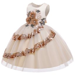 Kids Dresses for Girls Wedding Dress Children Evening Party Dress Sequins Flower Girls Elegant Princess Dress Gift