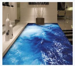 3D Customised PVC self-adhesive mural wallpaper floor painting Sea water surface ripple 3D kitchen waterproof floor stickers