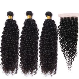 Cambodian Curly Virgin Human Hair Weaves 3 Bundles with 1 pcs Lace Closures 8A Cambodian Deep Jerry Curly Remy Hair Extensions Natural Colour