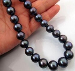 Exquisite 10-11mm Tahitian Black Pearl Pendant Necklace Set 925 Sterling Silver 18 Inches