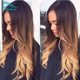 Bythair Three Tone Ombre Color Pre Plucked Natural Wavy Full Lace Human Hair Wigs Brazilian hair Lace Front Wig With Baby Hairs