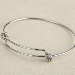 Stainless Steel Fashion Blank Bangle Bracelet Expandable Charm Bracelet Double Loops Style Jewelry for Women Gifts