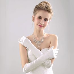 White satin wedding gloves above elbow length full finger bridal gloves women long style bride wedding glove281R