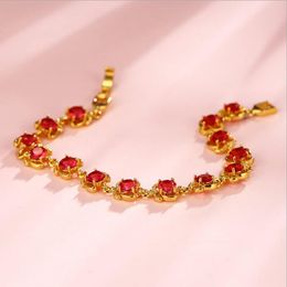 Elegant Gold Plated Red Synthetic Gemstone Emerald Green Bracelets Chains 18cm Simple Designs Golden Hand Jewellery Wholesale