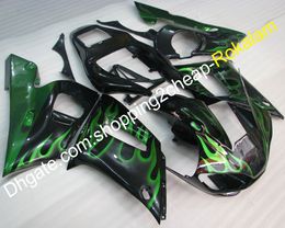 Motorcycles Cowlings For Yamaha YZF R6 1998 1999 2000 2001 2002 YZFR6 YZF-R6 Green Flames Black Bodywork Fairing Kit (Injection molding)