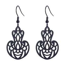 Unique Stainless Steel Geometrical Vase Shape Filigree Hoop Earrings Vintage Boho Hollow Out Flower Gold Black Earrings