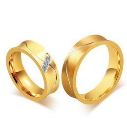 Unique Alliance Anel Ouro Titanium Promise Wedding Couple Rings for men and women Gold Color Engagement Jewelry Party gift VR325