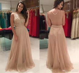 Jewel Neck Charming Prom Dresses Beads Illusion Sweep Train Tulle Formal Party Evening Gown Crystal Special Ocn Dress Sexy Vestido