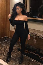 Autumn Women Off Shoulder Clubwear Playsuit Bodycon Jumpsuit Romper Skinny Sexy Jumpsuits Female Black Long Trouser