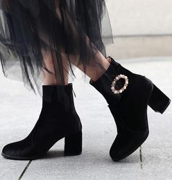 Fashion-winter boots chunky heel ankle bootie black pink grey Come With Box