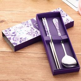 Dinnerware Set Stainless Steel Spoon Chopsticks with Gift Box Wedding Favors