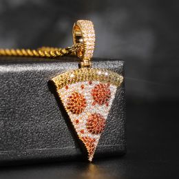 New Fashion Hiphop Necklace Gold Plated Full 3A CZ Pizza Pendant Necklace for Men Women Nice Gift