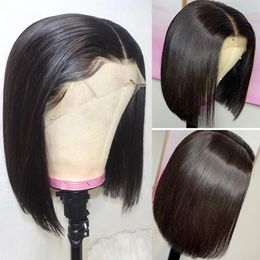 Natural Lace Front simulation human hair Wigs Black Short Bob Wig Heat Resistant Fibre Straight Bob Synthetic Lace Front Wigs for Women