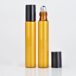 Wholesale 10ml Amber Roller Essential Oils Roll-on Refillable Perfume Bottle With Black Lid