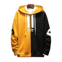 Men's Hoodies casual letter print fleece sweatshirt men's patchwork Korean fashion hip hop popular casual hoodie