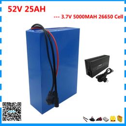 2000W 52V 25AH Lithium battery 51.8V ebike Battery 51.8V e-scooter battery use 5000MAH 26650 cell with 50A BMS 58.8V 2A charger