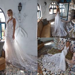 limor rosen beach dresses v neck lace 3d floral applique backless bridal gowns plus size wedding dress robe de marie