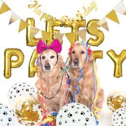 23pcs/Set Pet Dog Party Decoration Kit LETS PAWTY Balloons Birthday Banners Party Supplies For Dog Cat