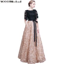 Socci Weekend Elegante madre della sposa abiti fiori di pizzo nero donne abito da festa formale abito da sera Robe De Soiree SH190708