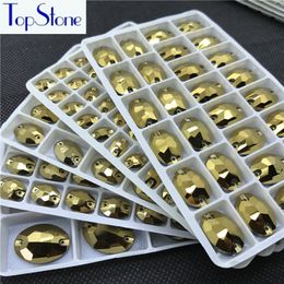 TopStone oro ematite ovale da cucire su strass in cristallo di vetro con retro piatto pietre da cucire dorate per abiti