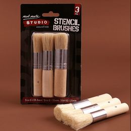 Oil painting pen natural bristle watercolor Painting Shading Brush tool 3 pcs set round wooded handle NO.6 8 10