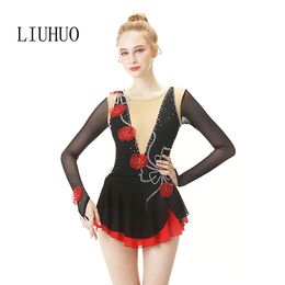 LIUHUO high quality Skating Dress red flowers long sleeves skating dance costumes professional Ice Skating Dresses