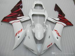 100% Fitment. Hot sale Injection Moulding fairing kit for YAMAHA R1 2002 2003 white red flames fairings YZF R1 02 03 NS25