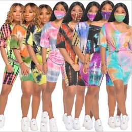 Tie-dye Tracksuits Printed V Neck T-shirts Shorts Suits Summer Fashion Casual Outfits Loose Plus Size Tops Pants Clothing Sets Pyjamas D7510