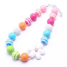 Wholesale Colourful Beads Kid Chunky Necklace Fashion Big Flower Bubblegum Bead Chunky Necklace Children Jewellery For Toddler Girls