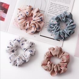 Summer Women Girls Rose Floral Colour Chiffon Cloth Elastic Ring Hair Ties Accessories Ponytail Holder Hairbands Rubber Band Scrunchies