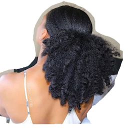 100% human 4c afro kinky curly hair pony tail Clip in drawstring afro hairpiece updo big curly natural hair puff 140g
