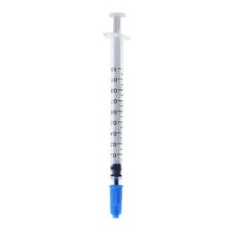 Dispensing Syringes 1cc 1ml Plastic with Tip Light Blue Cap Pack of 100