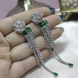 Fashion- Jewelry Long Tassel Earrings For Women 2019 New Fashion CZ Crystal s925 Silver Earring Women Flower Ear Studs
