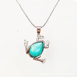 Sevenstone Natural stone frog metal pendant necklace unisex cute stainless steel bead chain pendant